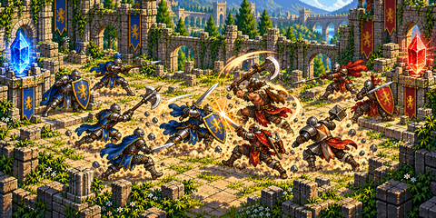 Two teams fighting over a crystal